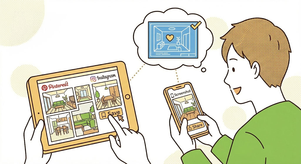 タブレットでスクショを保存するイラスト