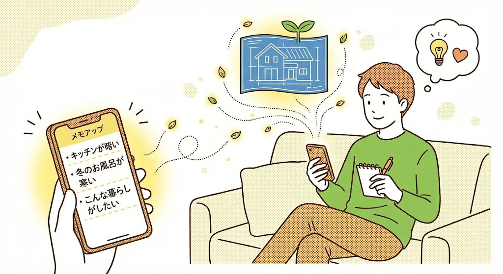 スマホのメモと想いの断片のイラスト