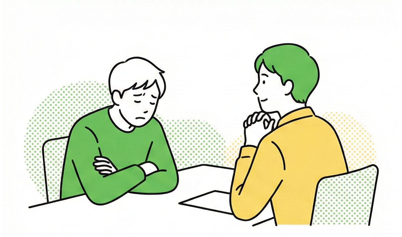 第一のわ：話のイラスト - 沈黙と傾聴